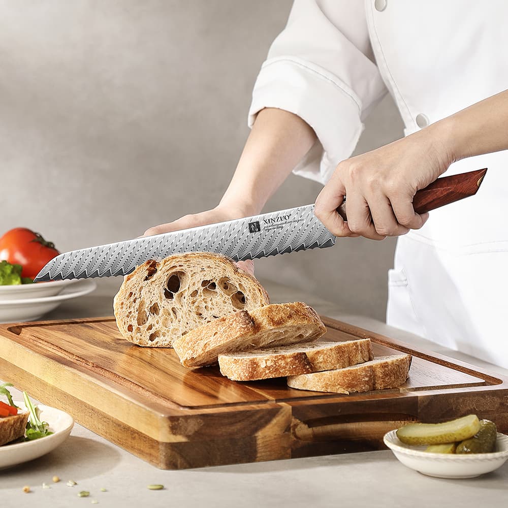 Brødkniv-73 lag Damaskusstål-inkl.slire- 10"-X03-MB Uliassi-serien
